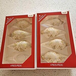 Gold and White Glass Ornaments Set